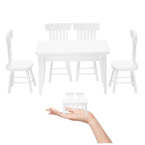 Wichtel Zubehör, Puppenhauszubehör, Dollhouse Esstisch und Stuhl 5pcs/Set 1:12 Skala Miniatur DIY Modell Holz weiß rechteckige Schreibtischpuppen Hausmöbel Dekoration Geschenk Wichtel Zubehör, Puppenhauszubehör, Dollhouse Esstisch und Stuhl 5pcs/Set 1:12 Skala Miniatur DIY Modell Holz weiß rechteckige Schreibtischpuppen Hausmöbel Dekoration Geschenk von Generic
