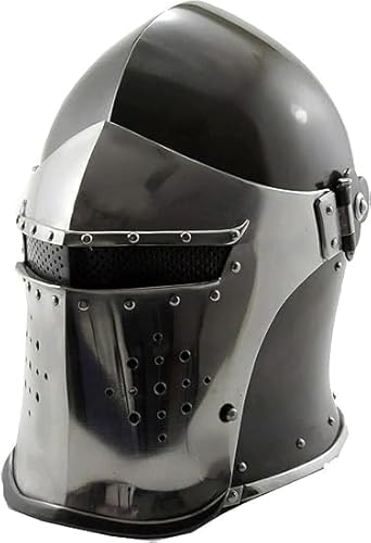 Wikinger Visored Barbuta Battle Knight Helm Schwarz Mittelalter Helm Rüstung SCA LARP Replik Kostüm Rustikale Vintage Heimdekoration Geschenke von Generic