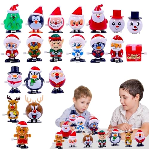 Wind Up Spielzeug für Kleinkinder,Weihnachten Clockwork Spielzeug - 20X Schneemann Shaking Kopf Spielzeug - Winter Festival Clockwork Weihnachtsmann Elch Springen Pinguin für Socke von Generic