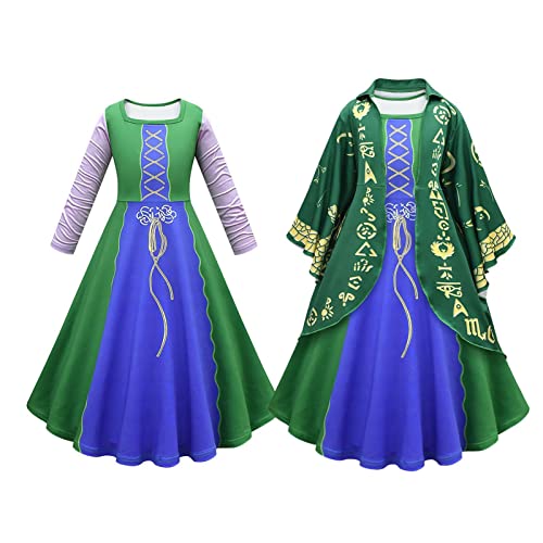 Winifred Sanderson Kostüm, 3 Halloween Hexe Mädchen Kleid Mit Cape Umhang Für Cosplay Par Canival Fancy Dress Dekoration von Generic