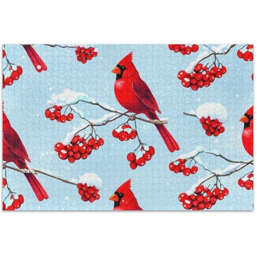 Winter-Puzzle, Motiv: rote Vögel, Erwachsene, 500 Teile, Tier, bunt, buntes Puzzle, weißer Elefant, 500 x 37 cm von Generic