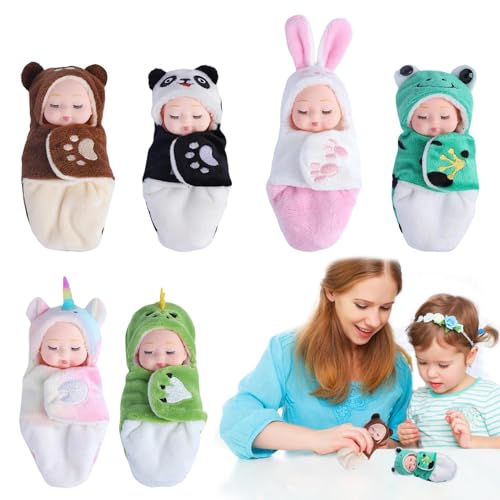 Winzige wiedergeborene Puppen – realistische Ganzkörper-Miniatur-Schlafpuppenspielzeuge, 6 bewegliche Puppen mit Kleidung | Kleine wiedergeborene Kinderpuppen für Sammler und Kinder, Mini-Reborn-Spiel von Generic