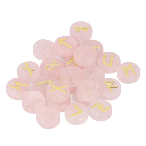 Witch Runes Set, 25 PCS Rune Stone Set Exquisites Sammlerstück für Meditation für Anfänger (Rosenquarz) von Generic
