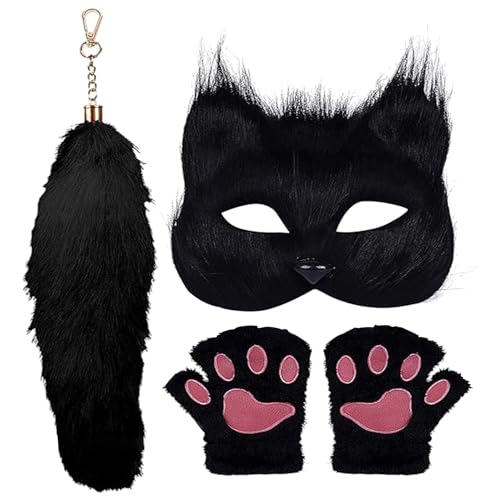 Wolf Kostüm - süße dekorative Handschuhe Masque Schwanz, Tierpfoten -Gesichtsabdeckung und Schwanzset | Cat Cosplay -Kostümzubehör für Halloween, Maskerade, entfesseln Sie Ihr inneres Tier mit Stil, l Wolf Kostüm - süße dekorative Handschuhe Masque Schwanz, Tierpfoten -Gesichtsabdeckung und Schwanzset | Cat Cosplay -Kostümzubehör für Halloween, Maskerade, entfesseln Sie Ihr inneres Tier mit Stil, l von Generic