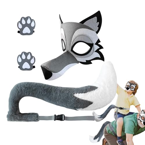 Wolf Men's Costume - Kinder Karneval Kostüm mit realistischen Details, Wolf Cosplay Set | Fantasy-Kleidung mit Maske und Ohren für Kleinkinder, Halloween, Schulfeiern und Veranstaltungen von Generic