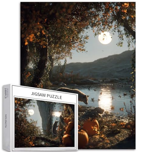 Wolf am See, 1000 Teile Puzzle für Erwachsene, Halloween-Atmosphäre, Familienaktivitätsspiele, buntes Puzzle für Heimdekoration, Geschenke, 50,8 x 68,6 cm von Generic