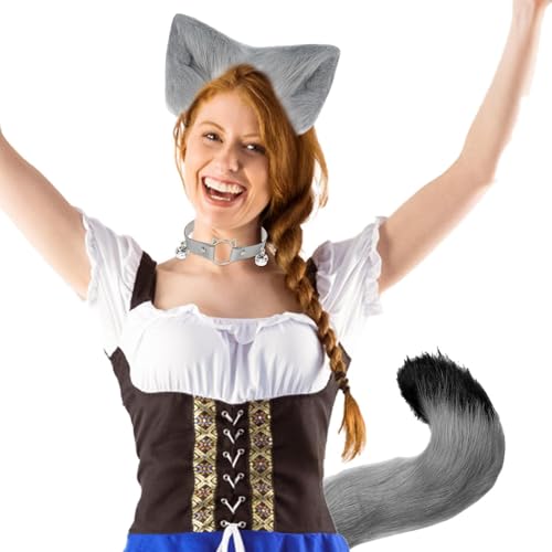 Wolfskostüm für Erwachsene, Haarband, Wolfskostüm für Mädchen, Faux PeinCe, Kopfschmuck, Choker, mit künstlichem Halloween-Kostüm-Zubehör Wolfskostüm für Erwachsene, Haarband, Wolfskostüm für Mädchen, Faux PeinCe, Kopfschmuck, Choker, mit künstlichem Halloween-Kostüm-Zubehör von Generic