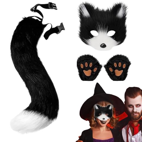 Wolfsschwanz und -ohren – Set mit Katzenohren und -schwanz | Maskerade-Kostüm mit falscher Wolf, Set mit Handschuhen, realistischem Katzenschwanz und Katzenpfote, Handschuhe und Fell-Katzenschwanz zum Wolfsschwanz und -ohren – Set mit Katzenohren und -schwanz | Maskerade-Kostüm mit falscher Wolf, Set mit Handschuhen, realistischem Katzenschwanz und Katzenpfote, Handschuhe und Fell-Katzenschwanz zum von Generic