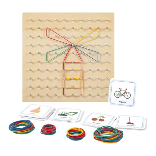 Wooden Geoboard - Preschool Elash Band Board, Lernspielzeug | Geometry Learning Board mit 50 Motivkarten und 80 elastischen Bändern, ideal für frühes Lernen und Ho-Aktivitäten Wooden Geoboard - Preschool Elash Band Board, Lernspielzeug | Geometry Learning Board mit 50 Motivkarten und 80 elastischen Bändern, ideal für frühes Lernen und Ho-Aktivitäten von Generic