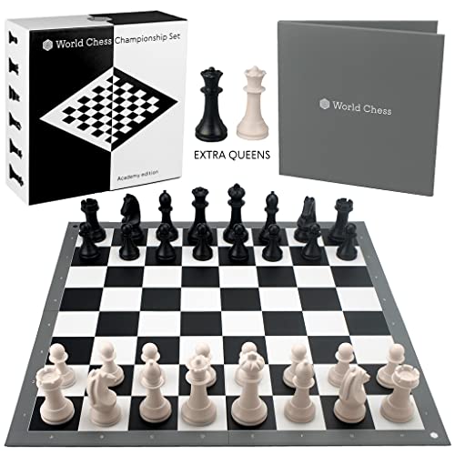 World Chess Championship Set Full Official Turnier Extra Queens Unique Sets for Kids and Adults Board Game Weighted Pieces (Extra Queens) von World Chess