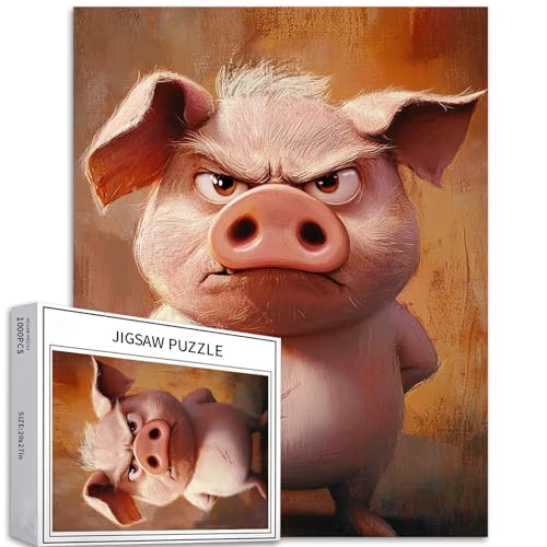 Wütende Cartoon-Schwein-Puzzles für Erwachsene, Tier-Ölgemälde-Stil, Kunst-Puzzle, bunt, DIY-Puzzle, Heimdekoration, Geschenke, Familienpuzzle, perfekt für Spielabende, 50 x 70 cm, 1000 Teile Wütende Cartoon-Schwein-Puzzles für Erwachsene, Tier-Ölgemälde-Stil, Kunst-Puzzle, bunt, DIY-Puzzle, Heimdekoration, Geschenke, Familienpuzzle, perfekt für Spielabende, 50 x 70 cm, 1000 Teile von Generic