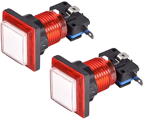 XYWHPGV Spieltaster 34x34 Quadratischer 12V LED-beleuchteter Drucktaster mit Mikroschalter für Arcade-Videospiele Weiß Rot 2 Stück(593d1 c9ac3 421e8 e91a2 78678 ada0e von Generic