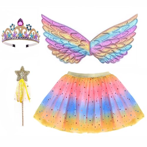 ZJstyle Kinder Fancy Kleid Mädchen Fee Kostüm Set Prinzessin Tutu Rock Fee Magie Schmetterling Flügel Dress Up Fantasy Kostüm Spielen Tutu Fee Set für 3-8 Jahre Mädchen von Generic