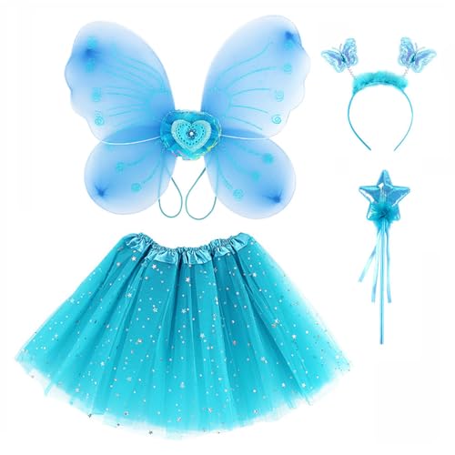 ZJstyle Kinder Kostüm Mädchen Fee Kostüm Set Prinzessin Tutu Rock Fee Magie Schmetterlingsflügel verkleiden sich Fantasy Kostüm Spiel mit Flügeln und Stirnband Tutu Fairy Set für 3-8 Jahre Mädchen von Generic