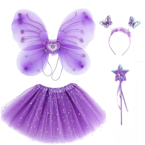 ZJstyle Mädchen Fee Kostüm Set Prinzessin Tutu Rock Fee Magische Schmetterlingsflügel Dress Up Fantasy Kostüm Spielen mit Schmetterlingsflügeln, Zauberstab und Stirnband Set für 3-8 Jahre Mädchen (Violett) ZJstyle Mädchen Fee Kostüm Set Prinzessin Tutu Rock Fee Magische Schmetterlingsflügel Dress Up Fantasy Kostüm Spielen mit Schmetterlingsflügeln, Zauberstab und Stirnband Set für 3-8 Jahre Mädchen (Violett) von Generic