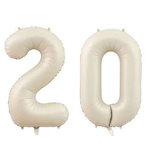 Zahlen Luftballon Karamell Beige, 100cm Groß Creme Weiß Folienballon Zahl, 40 Zoll Zahlenballon Helium Ballon, Luftballon 0-9. für Jahre Mädchen Babyparty Geburtstagsdeko Jubiläum (Beige,20) von Generic