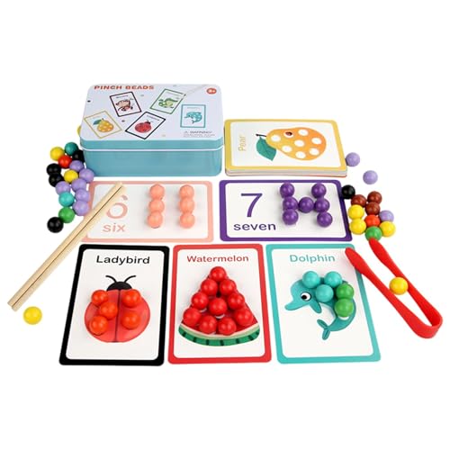 Zahlenperlen-Matching-Spiel, Clip-Perlen-Spiel - Holzperlenclip passendes Spielzeug - Mit Karten, Holzclip-Perlen, Zahlenberechnungs-Matching-Set für die Schule von Generic