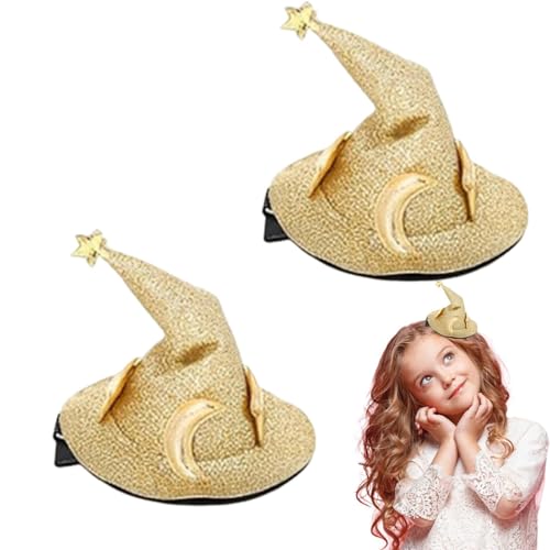 Zauberer-Hut-Clip, Halloween-Haarnadel, 2-teilig, Haarspange, Halloween-Kleidungsnadel, Haarspange, Hut-Haarspange, glänzend, sternförmig, wiederverwendbar von Generic