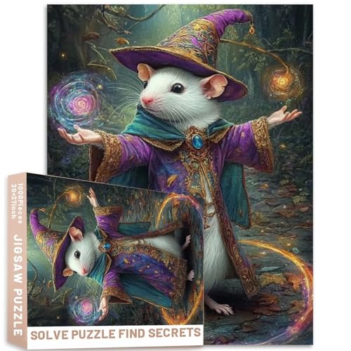 Zauberer-Puzzle mit weißer Ratte, verzauberter Wald, lebendige Farben, 1000 Teile, 50 x 70 cm, Tierszene, bunt, DIY-Puzzles für Heimdekoration, Geschenke, Familienpuzzle, perfekt für Spieleabende Zauberer-Puzzle mit weißer Ratte, verzauberter Wald, lebendige Farben, 1000 Teile, 50 x 70 cm, Tierszene, bunt, DIY-Puzzles für Heimdekoration, Geschenke, Familienpuzzle, perfekt für Spieleabende von Generic