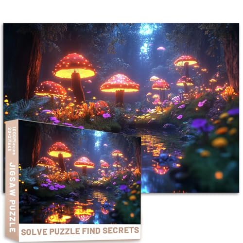 Zauberwald-Puzzle, leuchtende Pilze, lebendige Blumen, 68,6 x 50,8 cm, anspruchsvolle Familienaktivitäten, buntes Bastelpuzzle für Heimdekoration, Geschenke, 1000 Teile Zauberwald-Puzzle, leuchtende Pilze, lebendige Blumen, 68,6 x 50,8 cm, anspruchsvolle Familienaktivitäten, buntes Bastelpuzzle für Heimdekoration, Geschenke, 1000 Teile von Generic