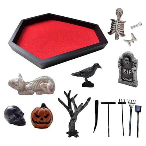 Zen-Gartensand, Sarg-Sanddekoration für Halloween, Gothic Zen-Garten-Set mit Totenkopf für Innendekoration, gruselige Microlandscape für Meditation von Generic