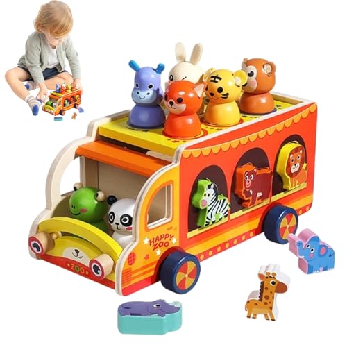 Zirkusspielzeug für Kinder – kompaktes Tier-Set aus Holz, pädagogisches Zirkusspielzeug | Langlebiges Tierzirkus-Set für kleine Kinder, kleine Holztiere für J von Generic