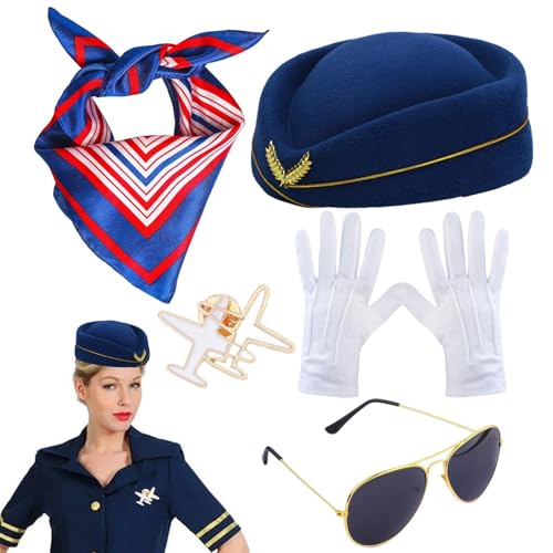 Zubehör für Flugreisen-Uniformen: Vintage-Fluggesellschaftsmütze, eleganter Seidenschal, elegante Besatzungshandschuhe, Broschen- aus Flugzeuglack, Kostüm Zubehör für Flugreisen-Uniformen: Vintage-Fluggesellschaftsmütze, eleganter Seidenschal, elegante Besatzungshandschuhe, Broschen- aus Flugzeuglack, Kostüm von Generic