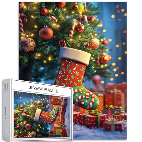 Zuckerstangen-Weihnachtsstrumpf, 1000-teiliges Puzzle für Erwachsene, Weihnachtsbaumschmuck, Kunst-Puzzle, herausfordernde Familienaktivitäten, buntes Bastelpuzzle für Heimdekoration, Geschenke, 50 x Zuckerstangen-Weihnachtsstrumpf, 1000-teiliges Puzzle für Erwachsene, Weihnachtsbaumschmuck, Kunst-Puzzle, herausfordernde Familienaktivitäten, buntes Bastelpuzzle für Heimdekoration, Geschenke, 50 x von Generic