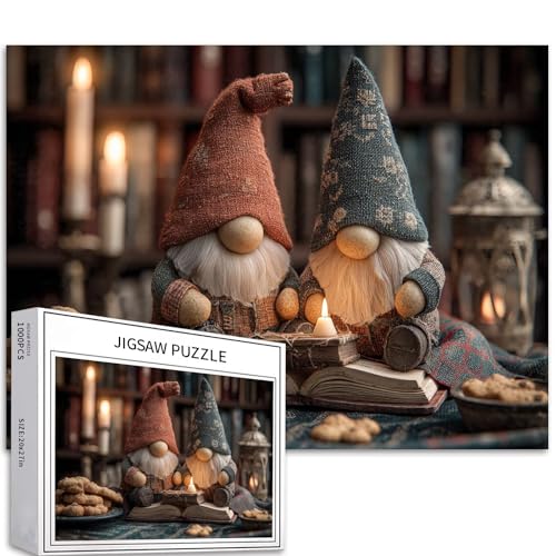 Zwerge Lesen Geschichtenbuch 1000 Teile Puzzle für Erwachsene Weihnachten Atmosphäre Kunst Puzzle Bunte DIY Puzzles für Heimdekoration Geschenke Familie Puzzle Perfekt für Spielabende 70 × 50 cm von Generic