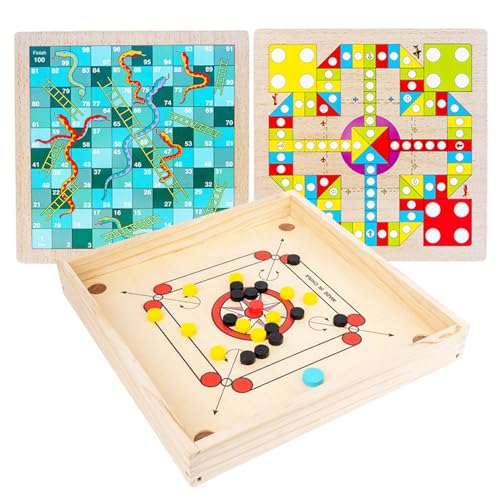 carrem Board - Premium -Holzspiel -Set, Lustige Indoor -Tabletop -Board | Strategisches Familienspiel Mit Stürmer Und Münzen Für Alle Altersgruppen, Klassisches Skill Challenge -Kit Für Freunde, Erhol von Generic