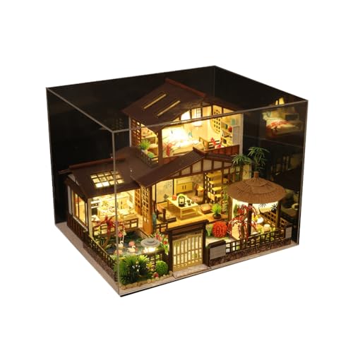 diyy Miniaturhaus-Bausatz – Puppenhaus aus Holz | Handgefertigtes Haus im japanischen Stil mit LED-Lichtern und Musikwerk, 3D-nanoblockk-Modellbauwerkzeug als Geburtstagsgeschenk von Generic