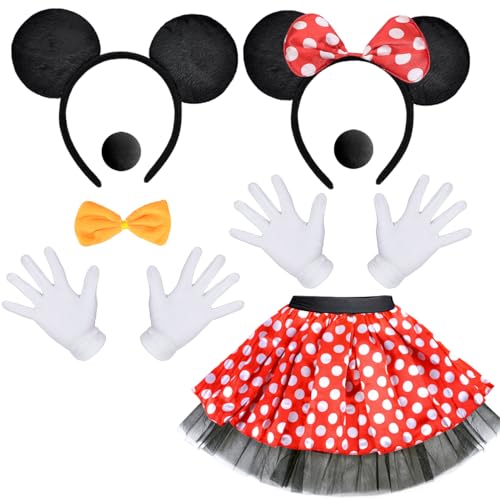 iZoeL Damen Maus Mouse Kostüm, Mouse Tutu Rock Haarreifen mit Maus Ohren Handschuhe Nase Fliege Schleife Karneval Kostüm Damen, Karneval Fasching Mottoparty Cosplay Halloween von iZoeL