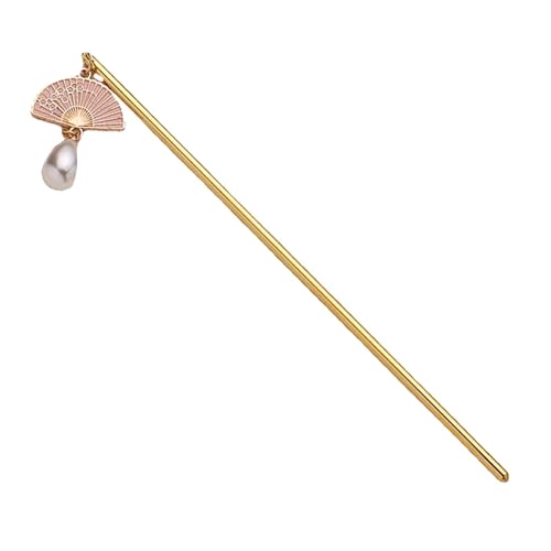 karneval kopfschmuck Fan Quasten Haar Stick Metall Haar Sticks Süße Imitation Perlen Metall Fan Quasten Haarnadel Frauen Einfache Haar Zubehör(Rosa,Einheitsgröße) von Generic