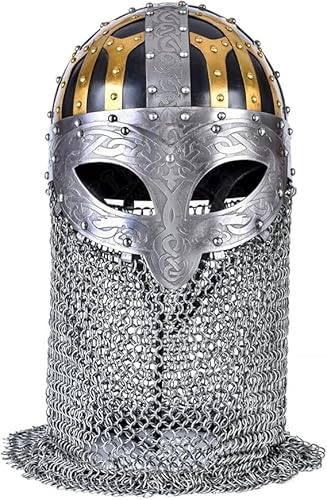minderwertiger Messing Wikinger Brillenhelm, Spangenhelm mit Aventail für Herren | Viking Warrior Helm für Larp Cosplay und Reenactment minderwertiger Messing Wikinger Brillenhelm, Spangenhelm mit Aventail für Herren | Viking Warrior Helm für Larp Cosplay und Reenactment von Generic