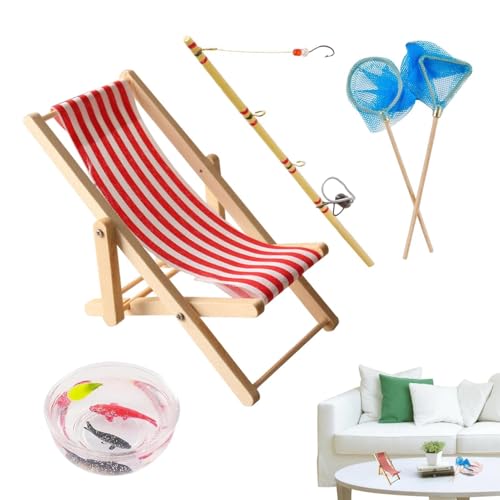 Angelrutenspielzeug – 5-teiliges kleines Angelspielzeug | Angelrute Puppenhaus | Outdoor Fischrutenspielzeug | Angelspielzeug mit Stuhl M von Genérico