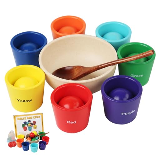 Bälle in Tassen, buntes Sortierspielzeug für Kleinkinder | Farbsortierspielzeug aus Naturholz | Multifunktionales Kombinationsset mit Organizer-Tasche für von Genérico