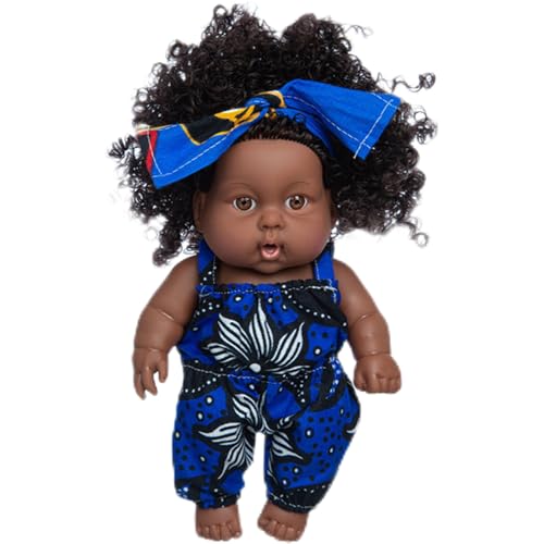 Black Baby Doll - Realistische Reborn Puppe für Kinder, afrikanische Puppen mit Overalls und Kopfband, echte Looking Babypuppen für Mädchen, Silikon, , schwarz, Spielzeug für Geburtstag von Genérico