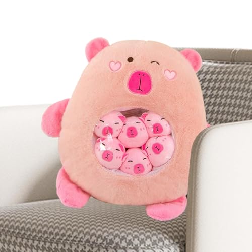 Capibara-Plüschtier – Niedliches Capybara-Plüschkissen | mit 6 kleinen Puppen, Capibara-Plüschpuppe | Lendenwirbelstützkissen für Sofa-Dekoration, Heimdekoration Capibara-Plüschtier – Niedliches Capybara-Plüschkissen | mit 6 kleinen Puppen, Capibara-Plüschpuppe | Lendenwirbelstützkissen für Sofa-Dekoration, Heimdekoration von Genérico