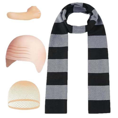 Cosplay-Set mit Glatzenköpfen: Kostümperücke, Partyzubehör | Glatzenumhang in Erwachsenengröße 4 x mit falscher Nase, gestreifter Schal und Hut, lustiges Halloween-Kostüm für Ihn Cosplay-Set mit Glatzenköpfen: Kostümperücke, Partyzubehör | Glatzenumhang in Erwachsenengröße 4 x mit falscher Nase, gestreifter Schal und Hut, lustiges Halloween-Kostüm für Ihn von Genérico