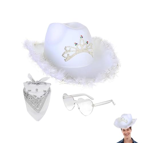 Cowgirl-Hats Cowgirl Field Gat in glitzernden und attraktiven Partyaccessoires aus Polyester mit quadratischem Schal und Herzbrille für Männer, Frauen, Mädchen, Kinder, Cowgirl-Hats Cowgirl Field Gat in glitzernden und attraktiven Partyaccessoires aus Polyester mit quadratischem Schal und Herzbrille für Männer, Frauen, Mädchen, Kinder, von Genérico
