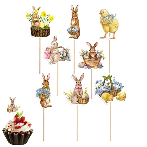 Cupcake-Toppers für Ostern: Partyauswahl für Cupcakes, 8 Stück, Cartoon-Papier, Cupcake-Dekorationen mit Stäben für Süßigkeiten, Cupcakes, Fo von Genérico
