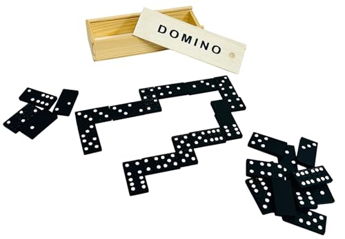 Domino aus Holz, Dominosteine aus Holz, 28 Dominosteine aus Holz, 28 Spielfiguren, klassisches Domino-Spiel, Box und Fliesen aus Holz, Strategie-Multiplayer mit wiederverschließbarer Box, lustig für von Generico