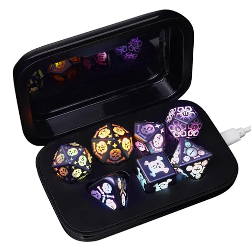 Elektronische LED-Dices: Gehäuse, Totenkopfmuster, wiederaufladbares Würfel-Set | Shake Glow, elektronischer LED-Blinker, dunkler Glanz, Rollenspiele, Würfelbrett-Abenteuer von Genérico