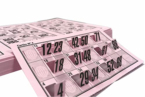 Genérico 318 Karten mit gestanzten Zahlen für traditionelles Bingo mit 90 Kugeln (Rosa) von Genérico