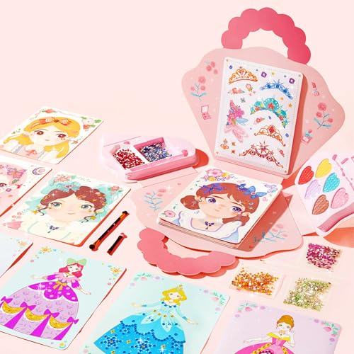 Genérico 4-in-1-Bastelset für Kinder, Prinzessinnen-Kleidungsset mit Diamant-Malsets und Fantasy-Make-up-Set für Prinzessin und Buch zum Geburtstag für Mädchen von 4 bis 8 Jahren von Genérico