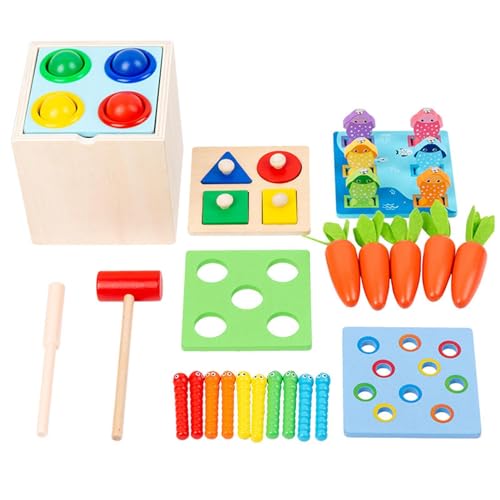 Genérico 5-in-1-Spielzeug, Easy Box-Set, Holzspielzeug, inklusive Phosphor-Münzen, Karottenernte und Ballspiel, Fähigkeiten entwickeln von Genérico