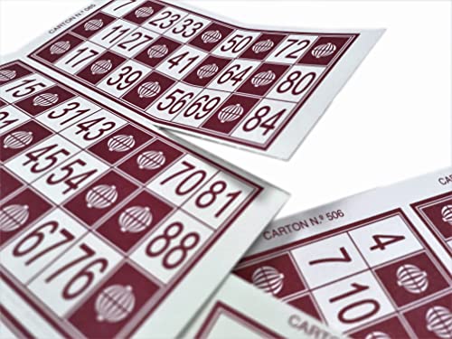 Genérico 600 Kartons für traditionelles Bingo, 90 Kugeln (Bordeaux) von Genérico