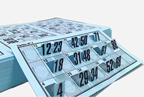 Genérico 960 Kartons mit Zahlen für traditionelles Bingo mit 90 Kugeln (Blau) von Genérico