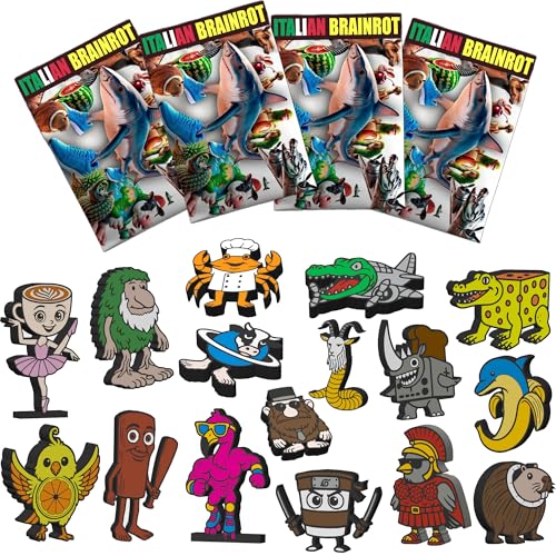 Genérico Brainrot Italian Memes 3D-Figuren, offizielle Kollektion von 100 italienischen Brain Red Memes 3D-Figuren, 4 Überraschungs-Umschläge, Tralero, Tung Tung, Cappuccino von Genérico