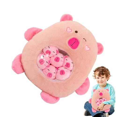 Genérico Capybara Spielzeug, gefüllt, mit 6 kleinen Puppen, Capybara Plush, niedliche Tierbund, Sofa, dekorative Puppe für Kinder, Raum für Mädchen von Genérico